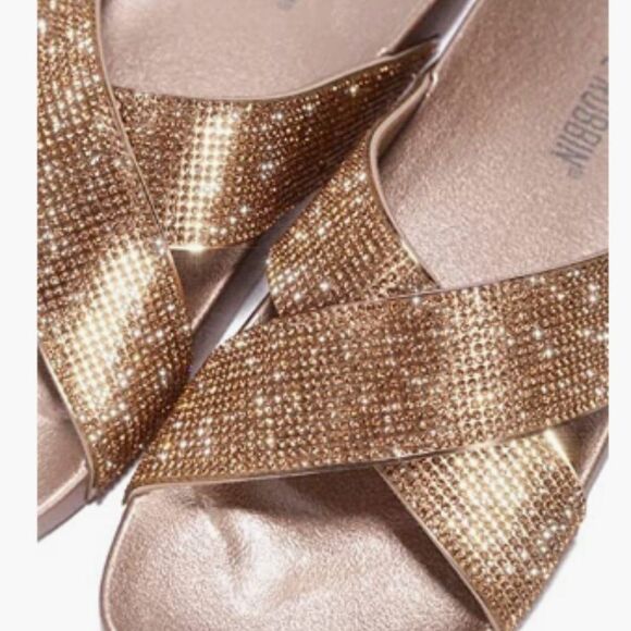 ROSE GOLD FLATS | ROSE GOLD RHINESTONE FLAT SLIDES - Picture 2 of 4